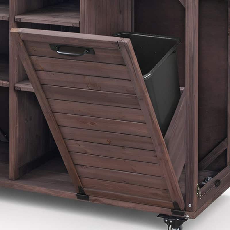 78.3" Outdoor Kitchen Island with Extendable Table, Trash Can Storage and Stainless Steel Top for BBQ Cooking