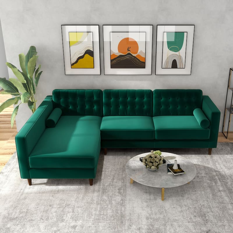 Ora Tufted Modern Living Room Velvet Corner Sectional Sofa in Green - Green