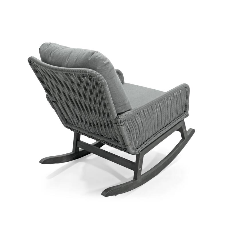 Contemporary Minimalist Gray Wicker Rocking Chair with Soft Polyester Cushions and Durable Wooden Frame, Perfect