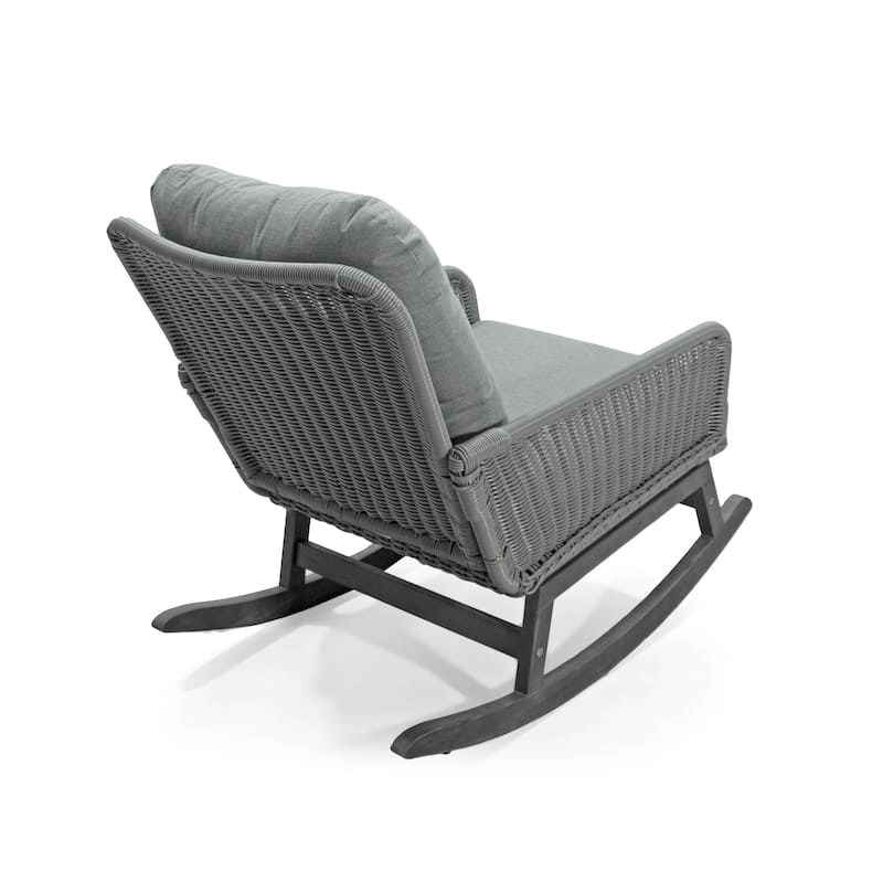 Contemporary Minimalist Wicker Rocking Chair with Soft Polyester Cushions and Durable Wooden Frame