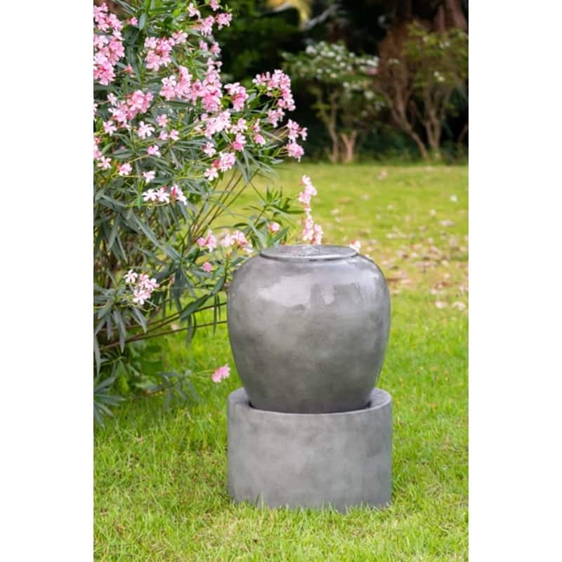19.5x19.5x32.5" Heavy Outdoor Cement Fountain Black, Cute Unique Urn Design Water feature For Home Garden, Lawn, Deck & Patio
