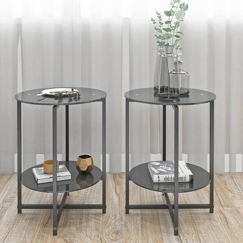 2-Piece Set (Clear) Tempered Glass End Table - Black