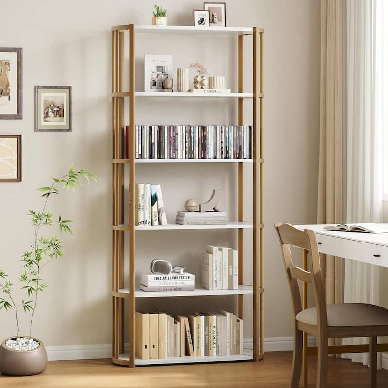 6 Tier Freestanding Open Storage Industrial Bookshelf, Bookcase for Bedroom, Living Room - White