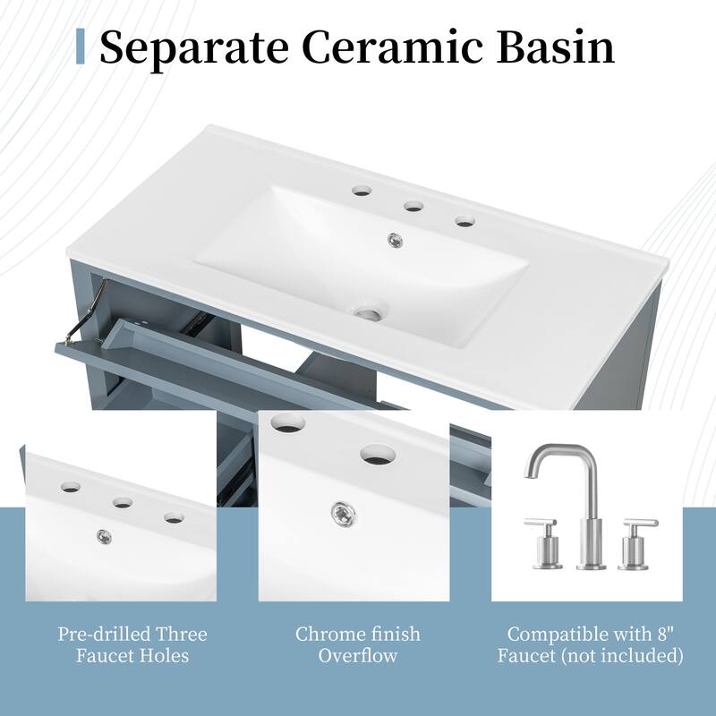 30/36 Inch Bathroom Vanity, Bathroom Sink Cabinet, Freestanding Bathroom Storage Cabinet with Ceramic Basin