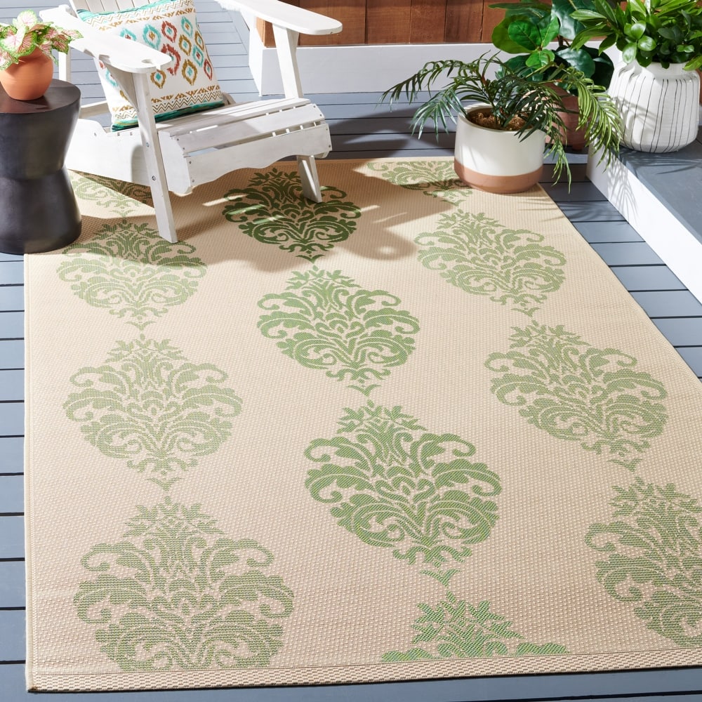 SAFAVIEH Courtyard Pauley Damask Indoor/ Outdoor Waterproof Patio Backyard Rug