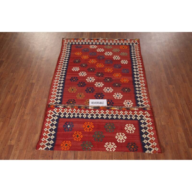 Kilim Qashqai Nomadic Persian Vintage Hand-Woven Tribal Wool Carpet - 5'0"x 9'7"