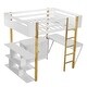 preview thumbnail 12 of 37, Full Size Solid Wood Loft Bed With Built-in Storage Cabinet and Cubes, Foldable desk