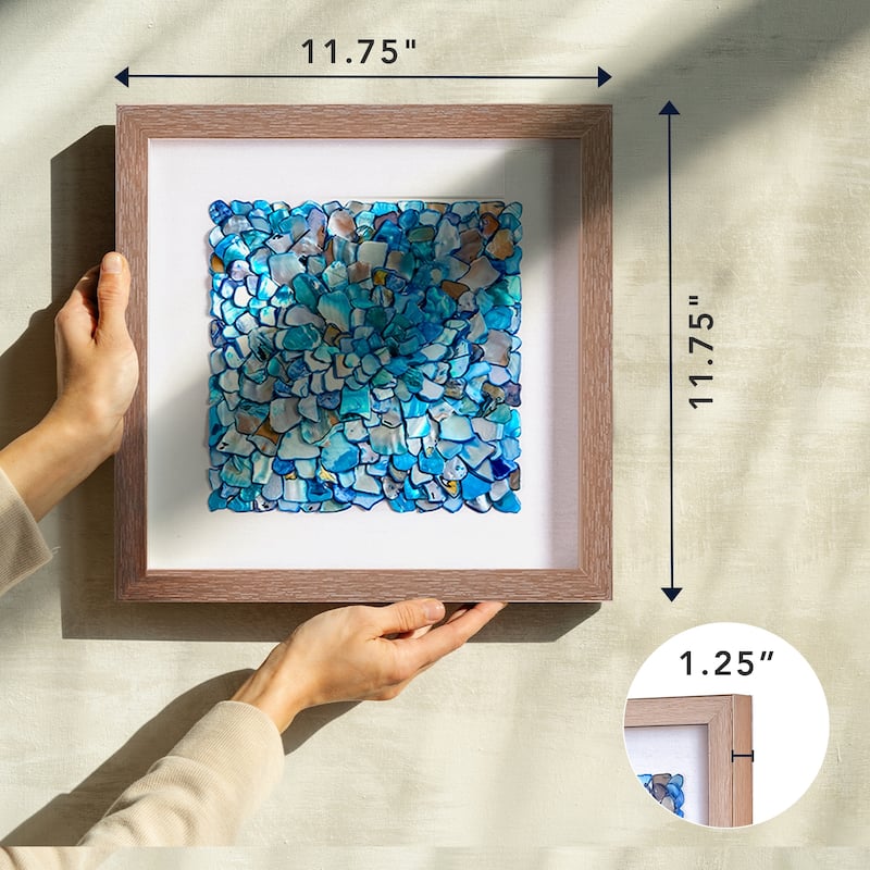 American Art Decor Framed Wall Art with Seashell decoration and Glass Cover 2-Piece Set - 11.81" x 11.81" x 1.18"
