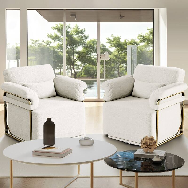 360 Degree Square Swivel Accent Sofa Chair with Gold Metal Legs
