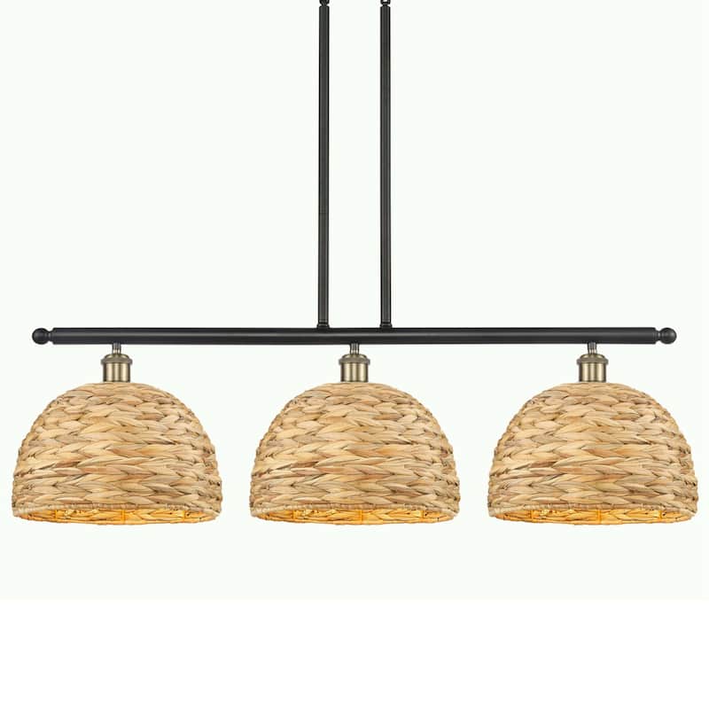 Innovations Lighting 516-3I-12-38 Woven Rattan Linear Woven Rattan 3 - Black Antique Brass / Natural
