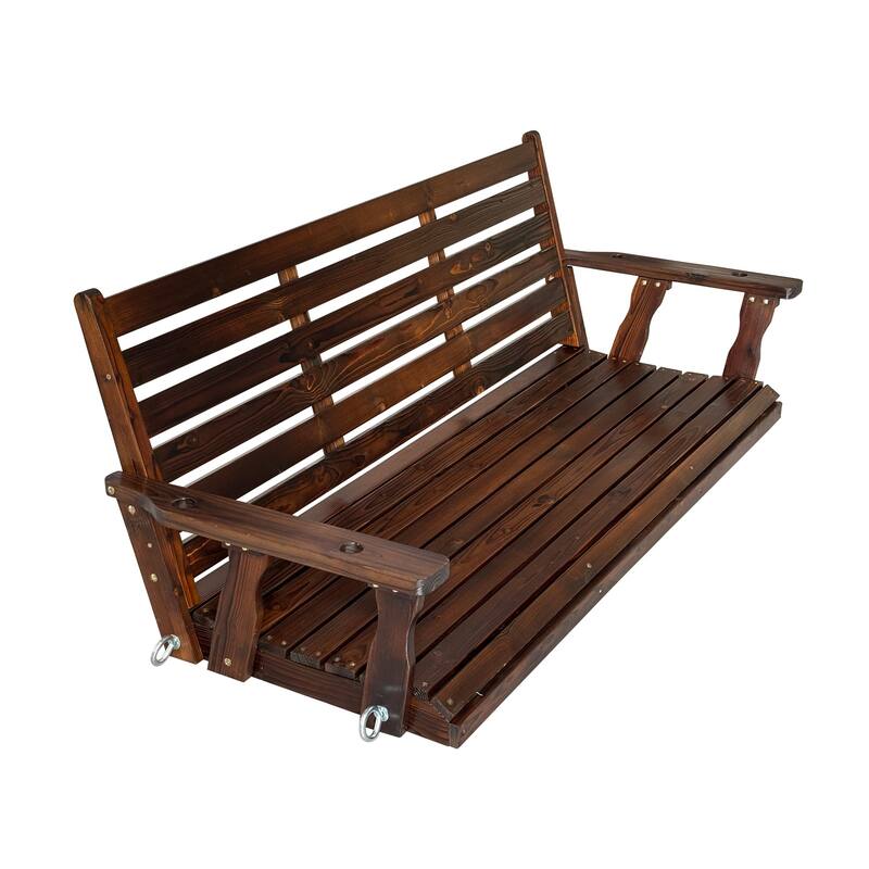 Wooden Porch Swing with Hanging Chains and 7mm Springs Heavy Duty 800 LBS for Outdoor Patio Garden Yard