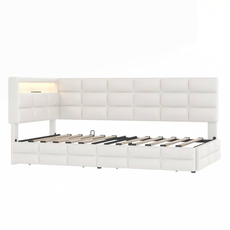 DayBed Frame with LED Lights and Storage Headboard