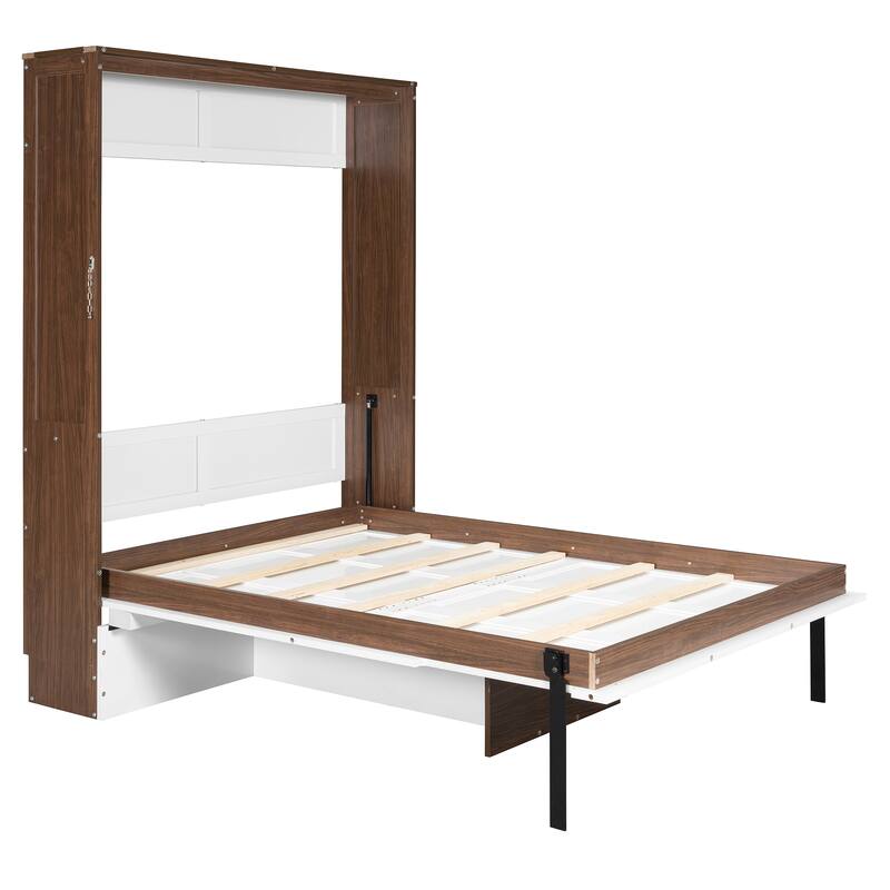 Full Size Wall Bed with Foldable Desk - Space Saving Solution in Walnut & White