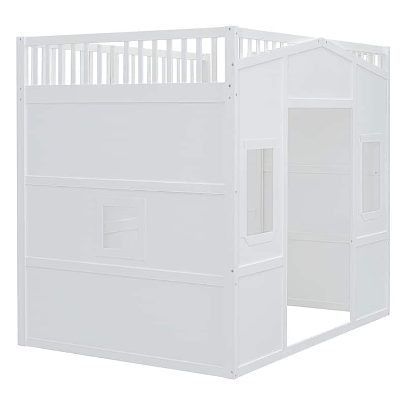 Full Size House Loft Bed With Ladder and Wardrobe