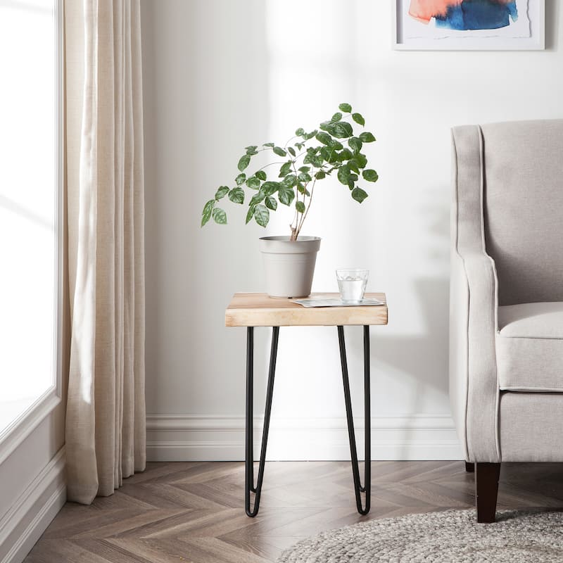 Greenage Suar Wood End Table Solid Wood with Hairpin Table Legs