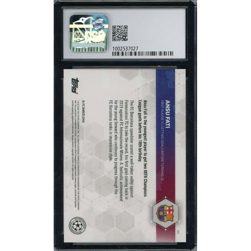 Ansu Fati 2020-21 Topps Now UEFA Champions League Card #003 Graded CSG 9.5 - 8'6" x 11'6"