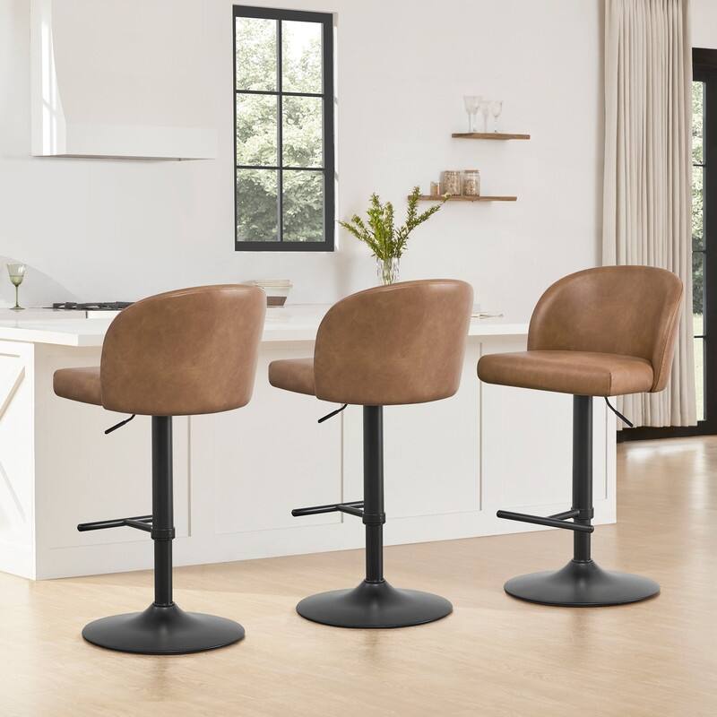 Spruce & Spring Charlotte Modern Adjustable Swivel Bar Stools Set with Arched Footrest