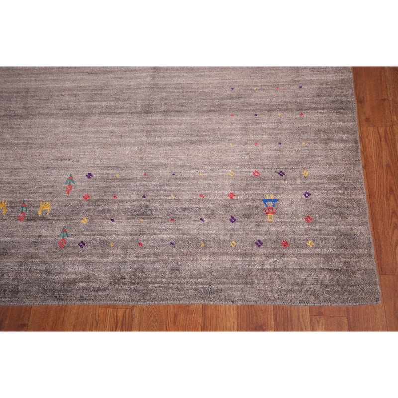 Gabbeh Indian Area Rug Handmade Brown Wool Carpet - 8'2"x 9'9"