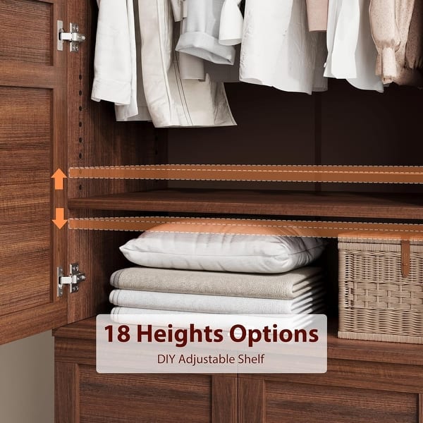 dimension image slide 0 of 4, 72in Armoire Wardrobe Closet with 4 Doors and Hanging Rod, Freestanding Tall Storage Cabinet with Adjustable Shelves