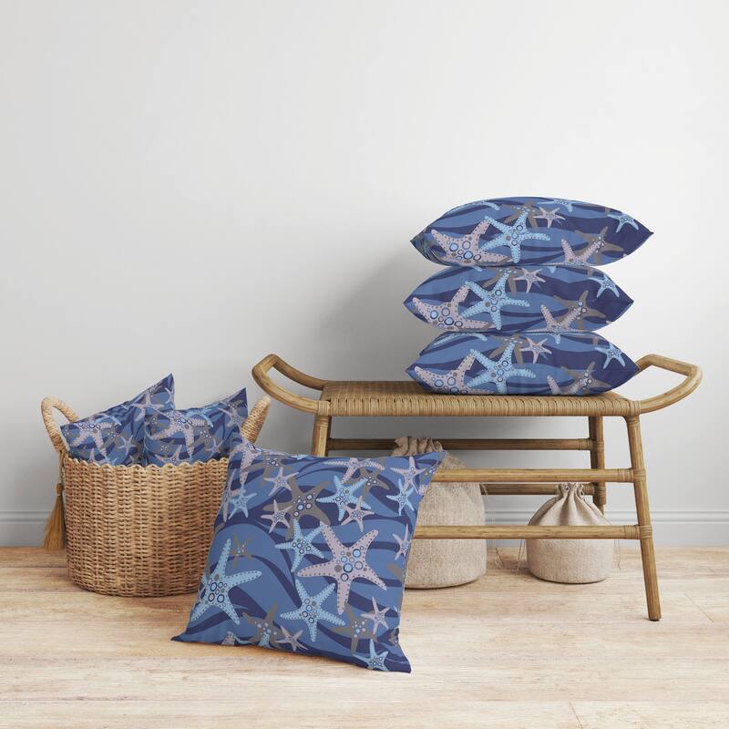 Starfish Sway Faux Suede Reversible Throw Pillow Blue and Gray