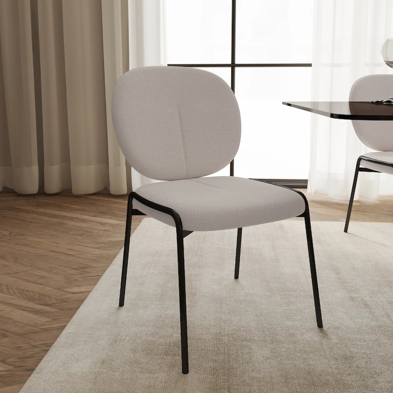 Celestial Modern Boucle Dining Chairs - Upholstered Accent Side Chairs with Black Powder-Coated Iron Frame Set of 4