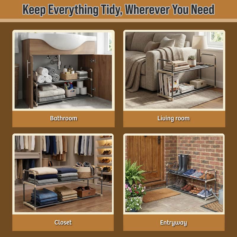 Shoe Rack - 2-Tier Shoe Organizer Shelf Holds 10 Pairs Sneakers, Heels, Boots by Home-Complete (Gray)