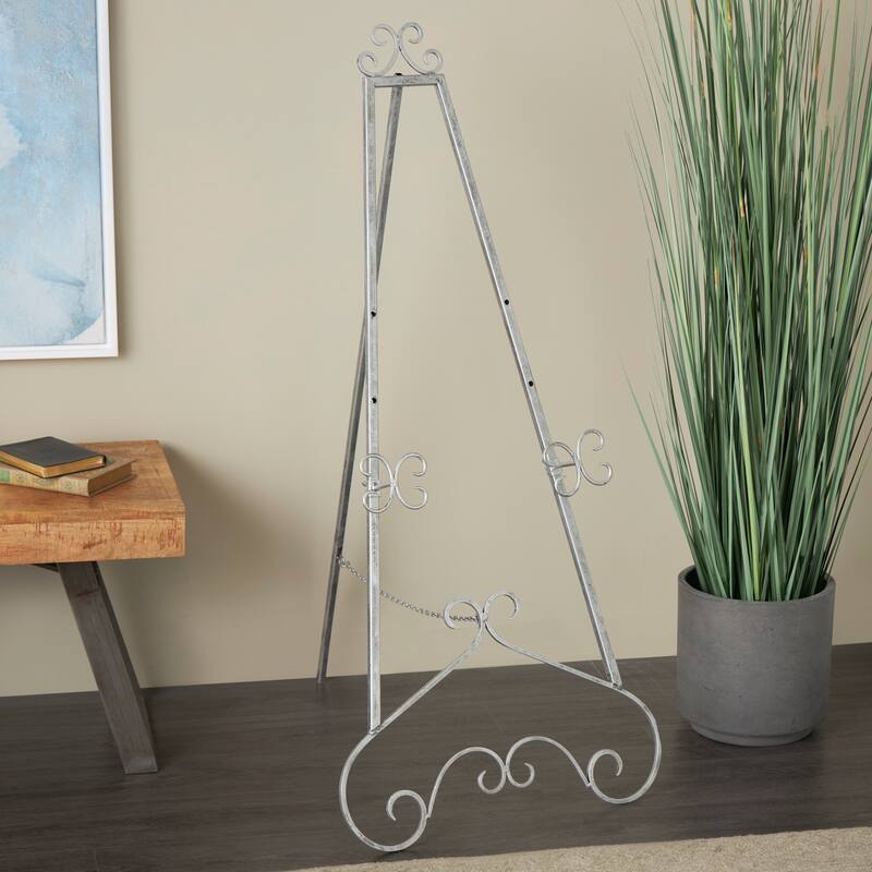 Gray Metal Large Adjustable 3 Tier Scroll Display Easel with Chain Support