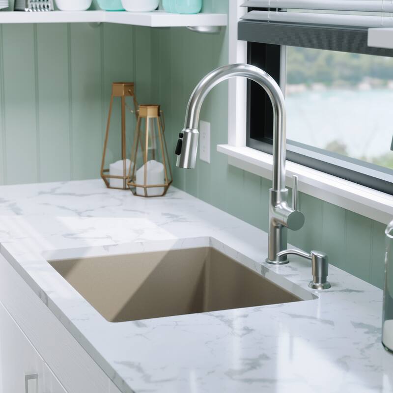 Karran Undermount 24.38 in Single Bowl Quartz Kitchen Sink Kit