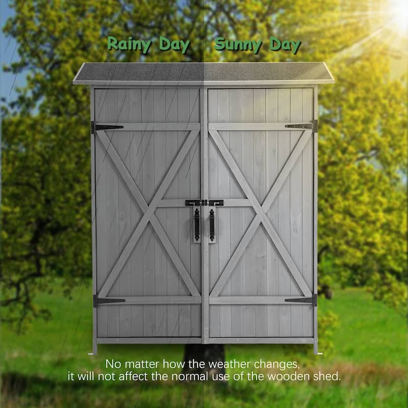 56"L x 19.5"W x 64"H Outdoor Storage Shed with Lockable Door Wooden Tool Storage Shed with Detachable Shelves and Pitch Roof