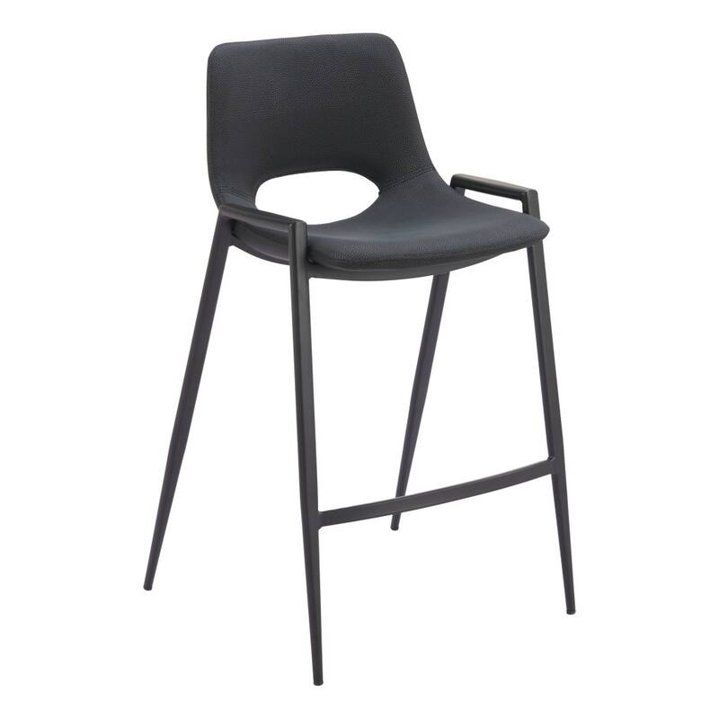 Set of Two 26" Black Faux Leather And Steel Low Back Counter Height Bar Chairs