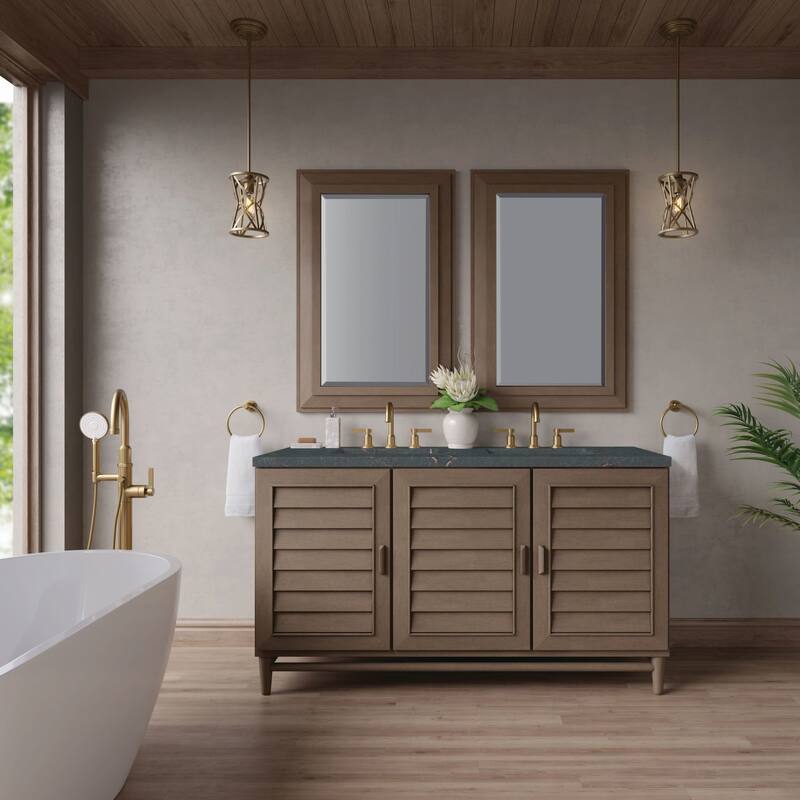 James Martin Vanities 620-V60D-3PBL Portland 60" Double Basin Wood