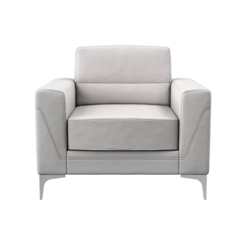 HomeRoots 35" Light Gray and Silver Faux Leather Arm Chair - 35.04 in. x 35.04 in. x 40.74 in.