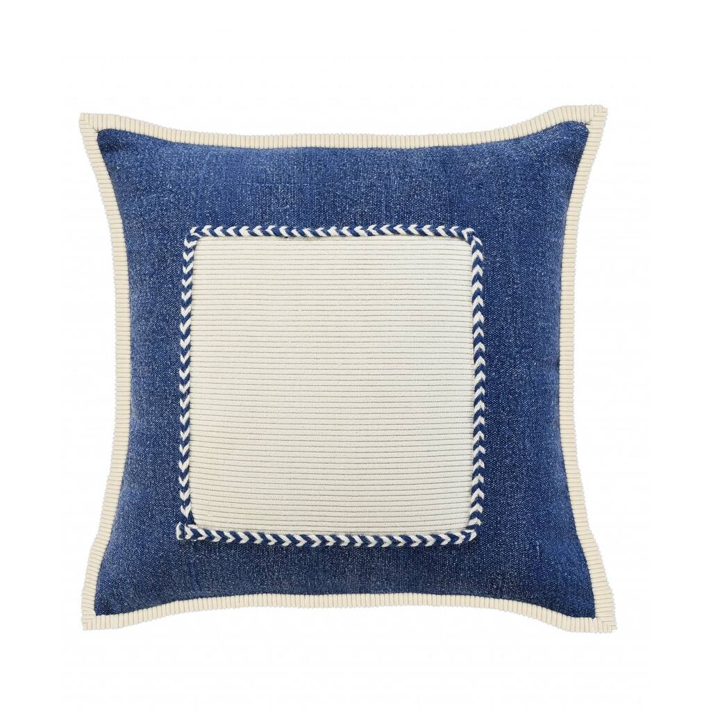 HomeRoots 20" X 20" Navy And Cream 100% Cotton Zippered Pillow