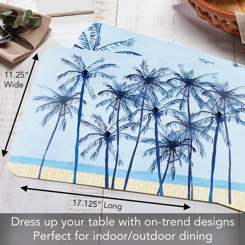 Laguna Palms 4 Pack Reversible Easy Care Flexible Plastic Placemats Made in The USA BPA Free Easily Wipes Clean
