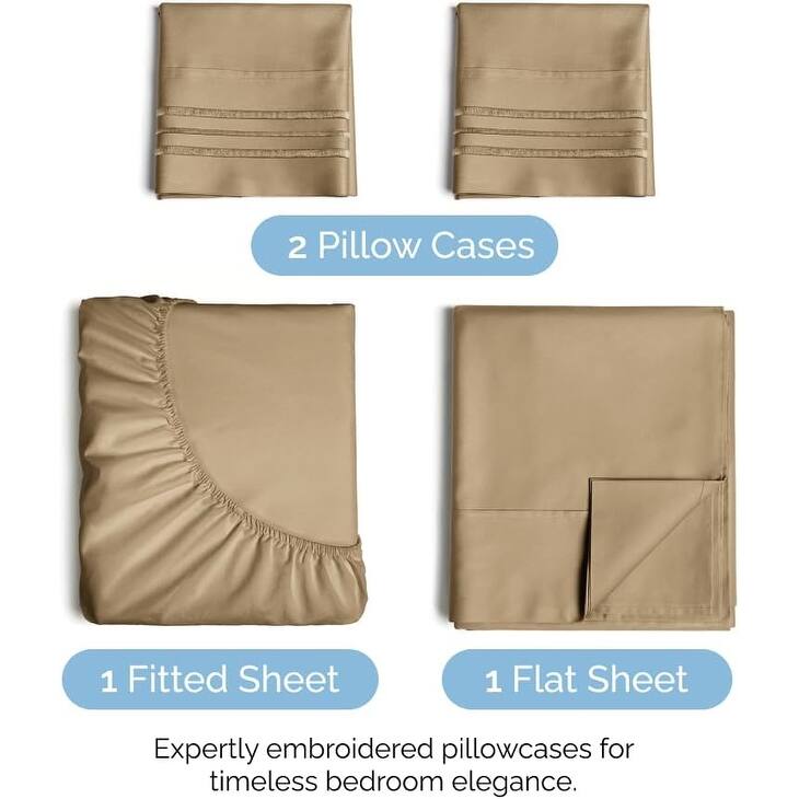 CGK Linens 4 Piece Solid Deep Pockets Microfiber, Easy-Fit Bed Sheet Set