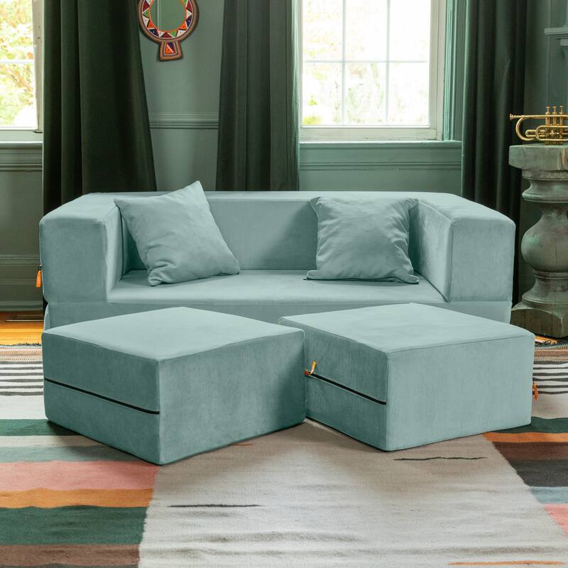 Jaxx Zipline Convertible Queen-size Sleeper Loveseat and Ottoman Set