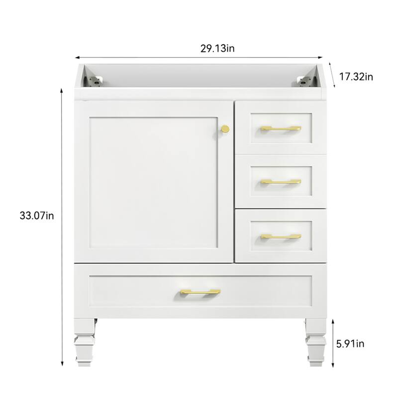 30" Bathroom Vanity with 1 Soft Close Doors and 3 Drawers