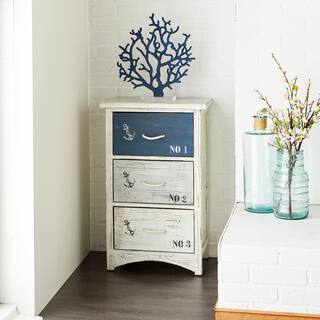 Blue Wooden Small Distressed Anchor Room Chest with 3 Numbered Drawers and Rope Handles