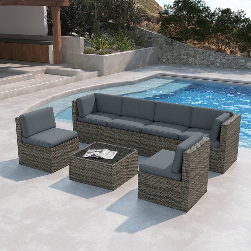 7 Pieces Outdoor Patio Sectional Sofa Couch