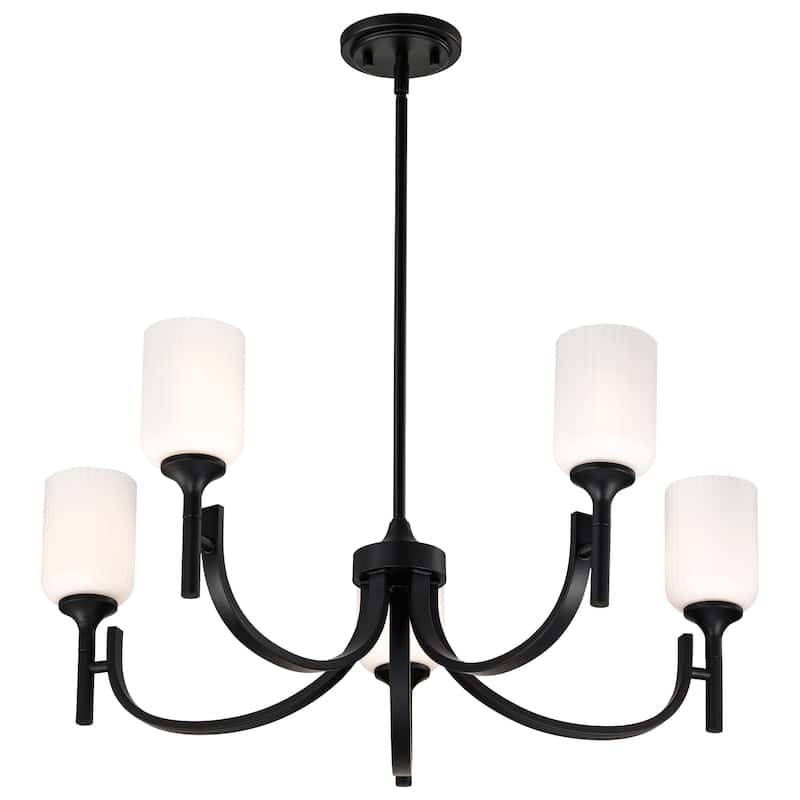 Solara 5 Light Chandelier Matte Black Finish Frosted Ribbed Glass - Matte Black