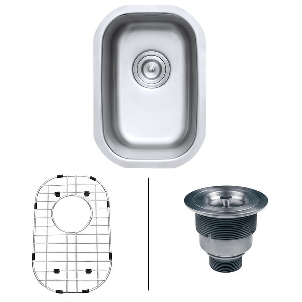 Ruvati RVM4111 Parmi 12-1/2" Undermount Single Basin 16 Gauge Stainless Steel Kitchen Sink with Basin Rack and Basket Strainer
