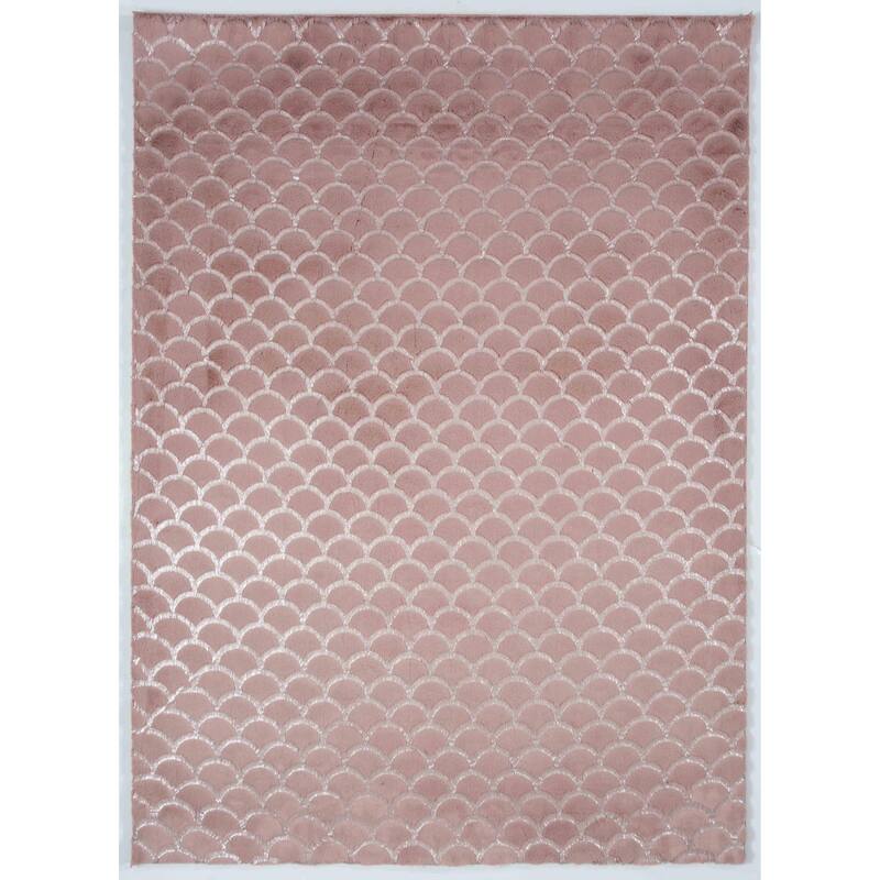 Chryso Collection Faux Fur Rug with Foil - 5' X 7' - Pink/Silver Foil