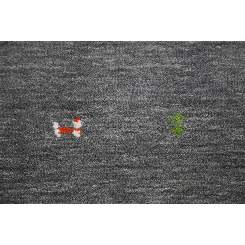 Hand Knotted Oriental 100% Wool Carpet Tribal Tribal Greys & Charcoal Gabbeh Area Rug - 4' 11'' X 3' 0''