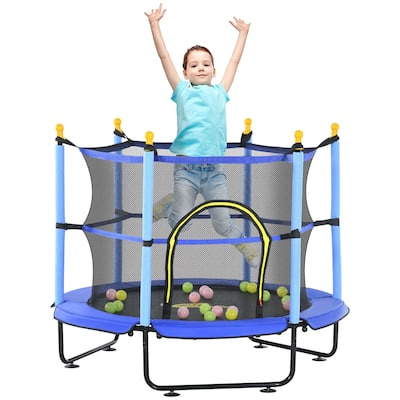 Qaba 4.6' Trampoline for Kids, 55 Inch Toddler Trampoline with Safety Enclosure & Ball Pit for Indoor or Outdoor Use