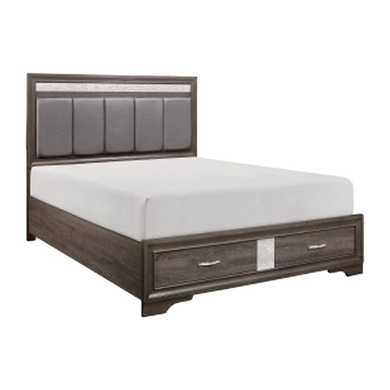 Lucy 4 Pc Queen Bedroom Set, Faux Leather Channel Tufted, Silver Accents, Gray
