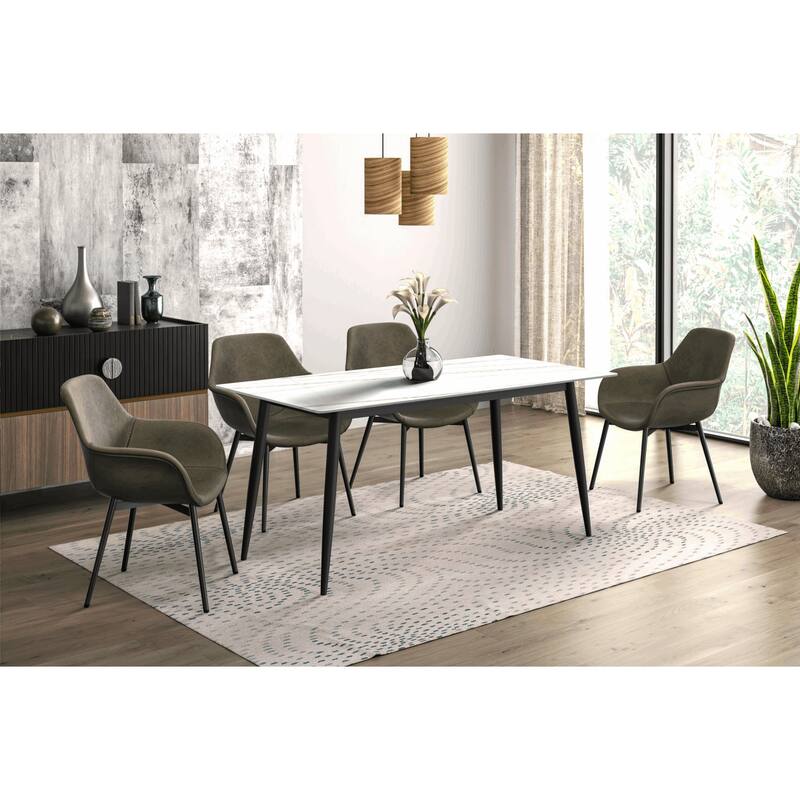 Zayle Rectangular Dining Table with Glass/Sintered Stone Tabletop in Steel