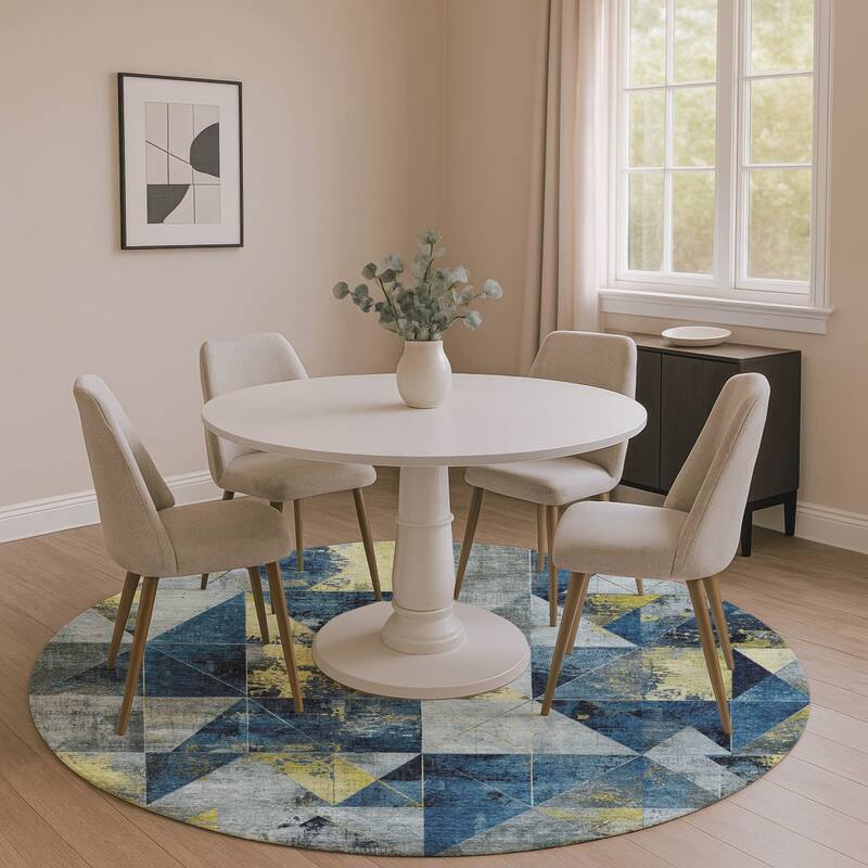 Premium Washable Super Soft Contemporary Mosaic Mayfield Rug - Navy - 8' x 8'