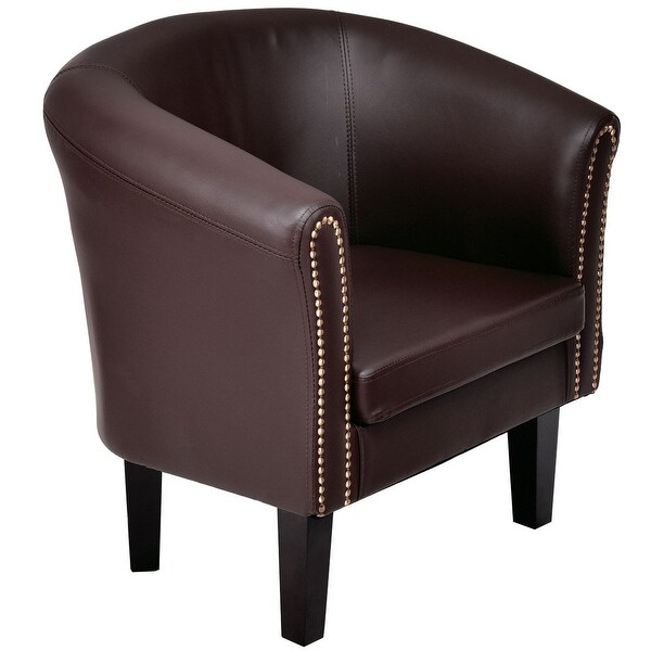 Shop Costway Accent Arm Chair Tub Barrel Club Seat Nailhead PU Leather