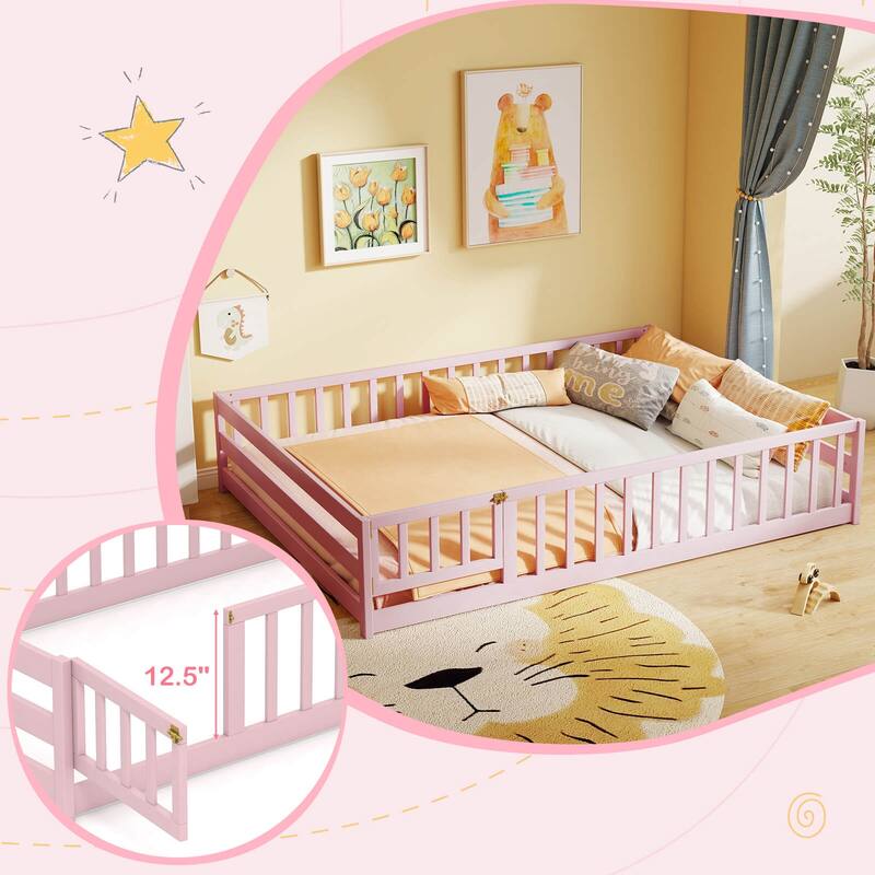 Costway Full Size Floor Bed with Full Length Safety Guardrails & Door