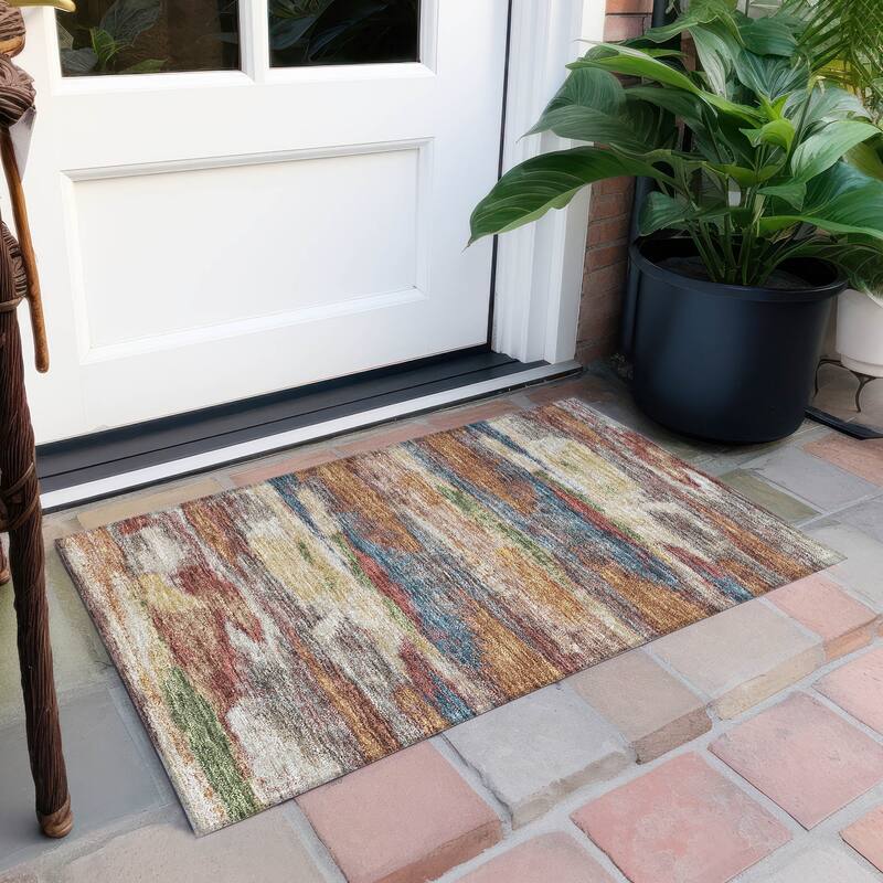 Machine Washable Indoor/ Outdoor Abstract Modern Chantille Rug - Paprika - 1'8" x 2'6"